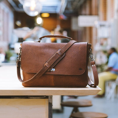 Ryder Reserve Bison Leather Laptop Messenger Bag | Brown hover