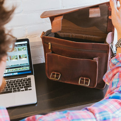 Men's Vintage Buffalo Leather Camera Bag | Dark Oak