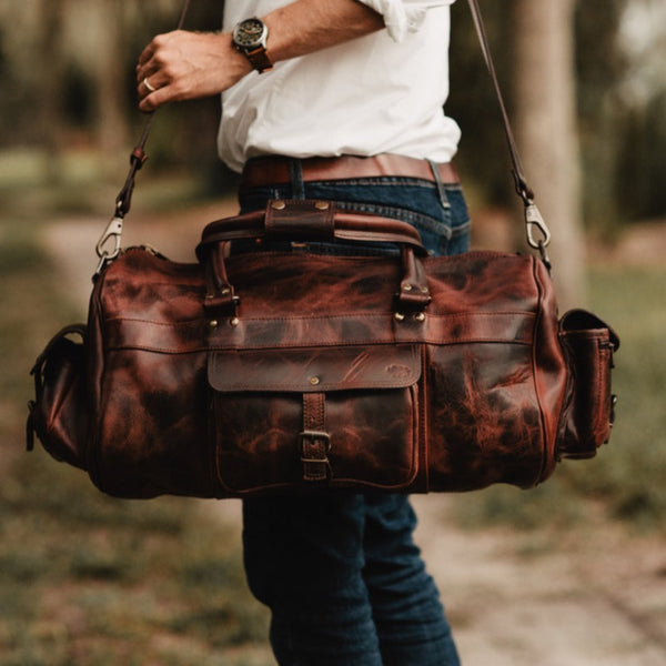 Roosevelt Buffalo Leather Duffle Bag, Dark Oak