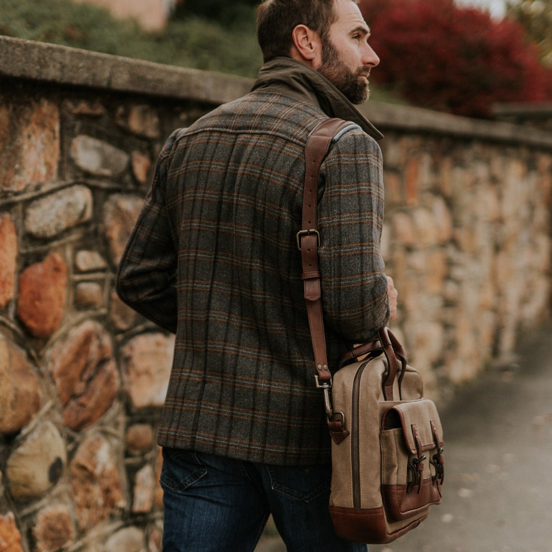 Mens Field Khaki Waxed Canvas Leather Birefcase bag