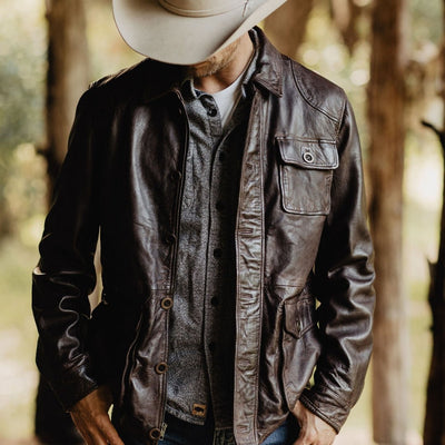 Mens Rugged Leather Barn Coat
