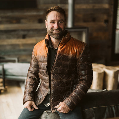 mens Bridger Leather Down Jacket | Tan & Brown