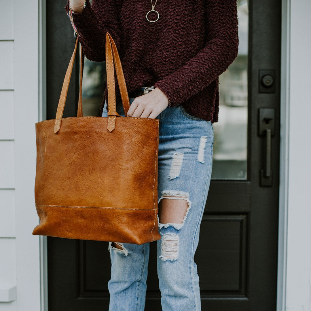 Madison Leather Tote | Saddle Tan hover