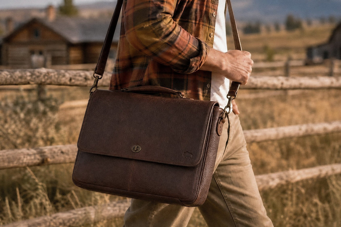 Full-grain leather laptop messenger bag by Buffalo Jackson, a third anniversary leather gift for him