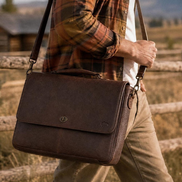 Roosevelt laptop messenger bag in buffalo grain leather