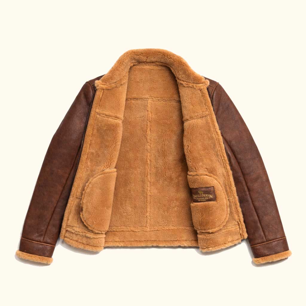 Shearling Leather Bomber Jacket - in Grizzly Brown