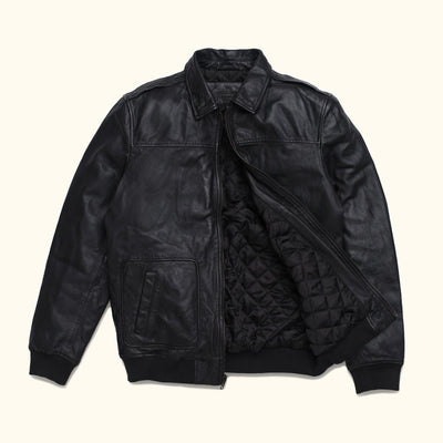 Maverick Leather Bomber Jacket | Vintage Black