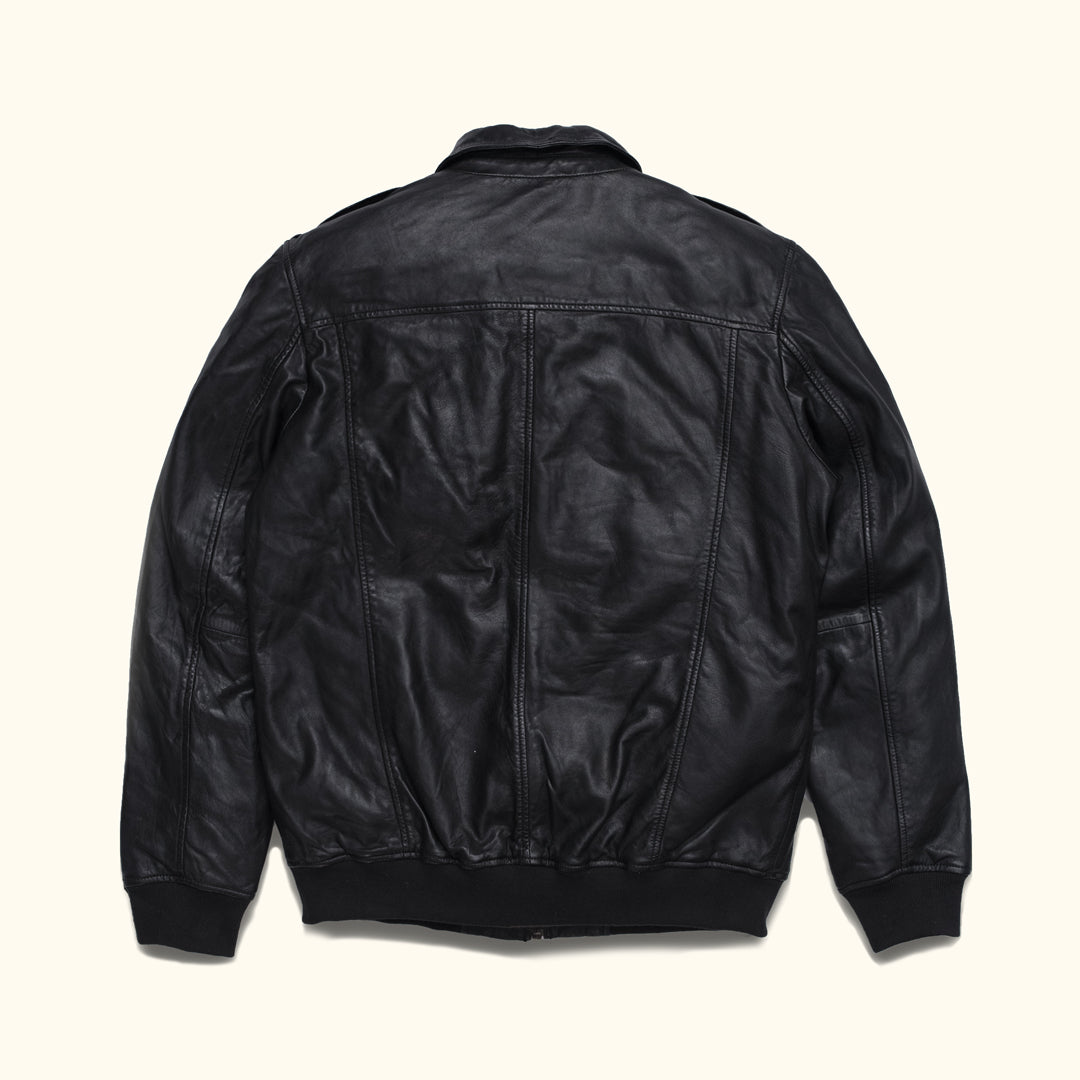 Leather sleeves vintage baseball jacket color matching shoulders