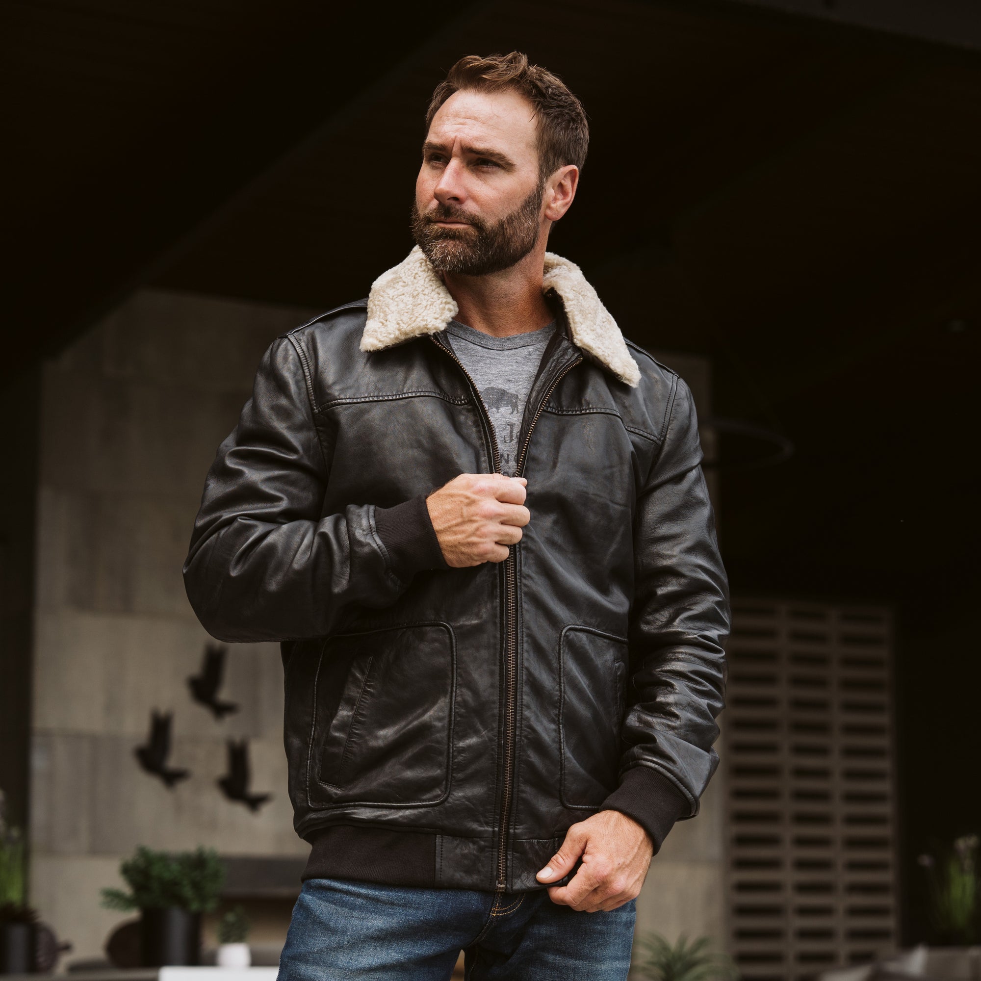 Men's Black Aviator Leather Jacket | Buffalo Jackson