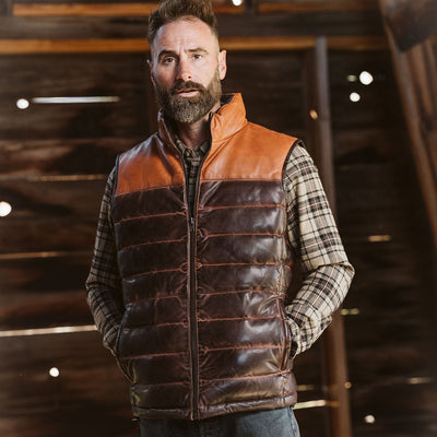 Bridger Leather Down Vest | Tan & Brown