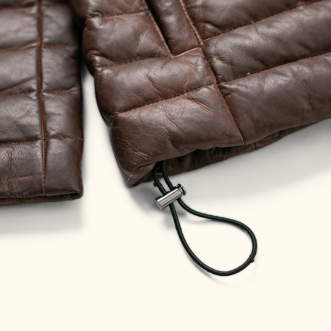 Leather Puffer Down Jacket Dark Brown