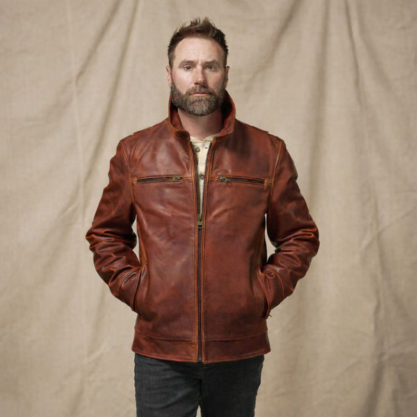 Men's Leather Flight Jacket (Brown) | Buffalo Jackson