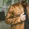 Cafe Racer Leather Jacket | Distressed Tan