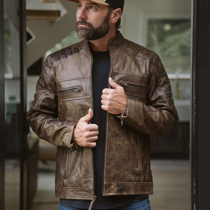 Cafe Racer Leather Jacket | Distressed Brown