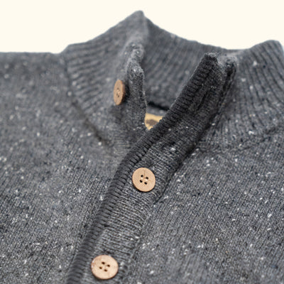 Wood Buttons - Corduroy Trim - Charcoal Gray Sweater