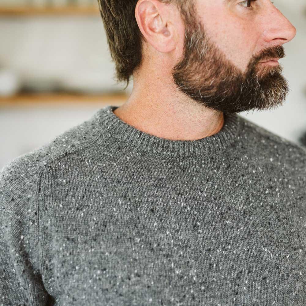Crewneck Wool Sweater in Charcoal Gray Fleck, view 9