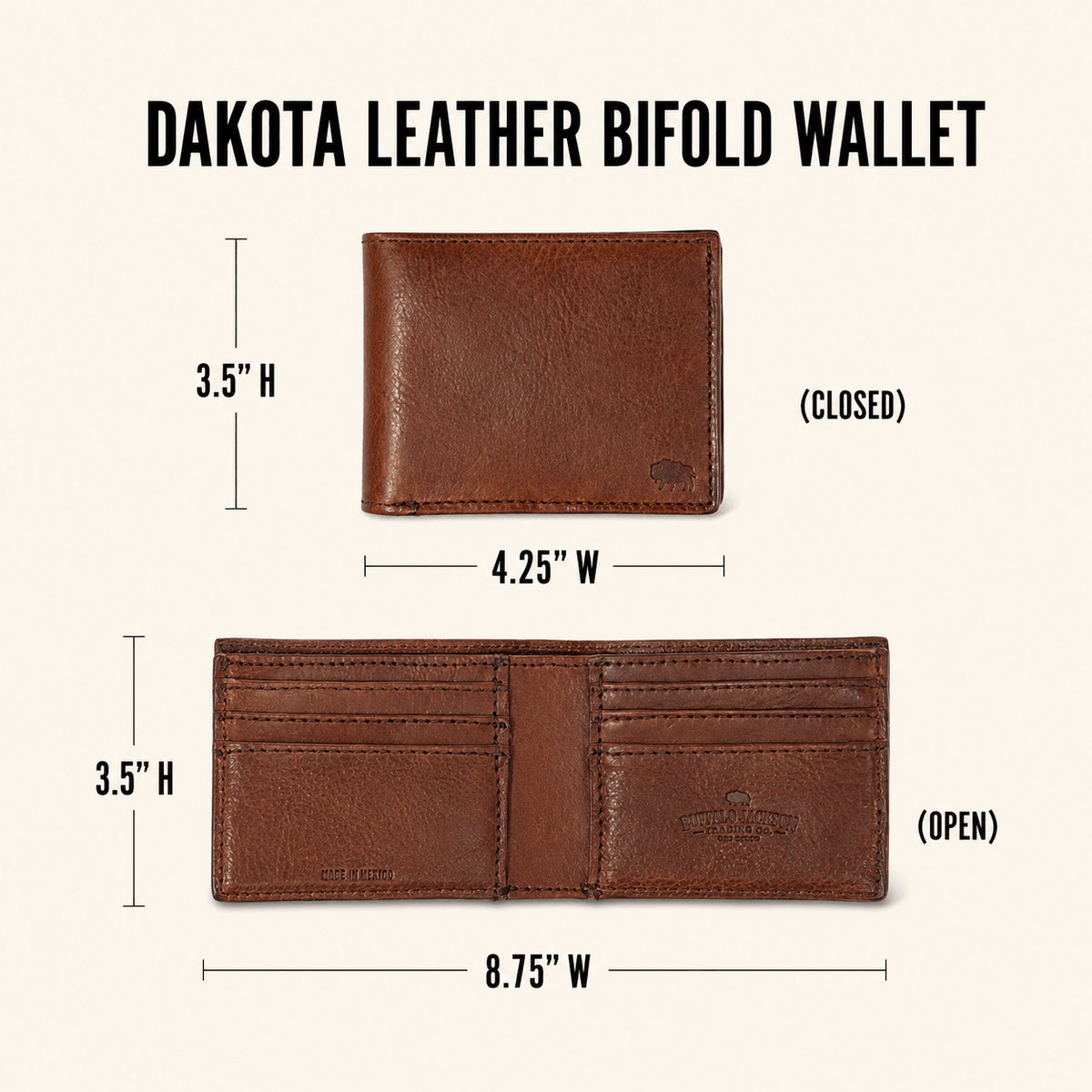 Dakota Leather Bifold Wallet in Chestnut Brown