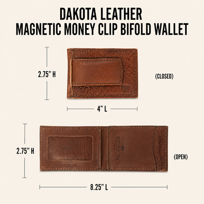 Dakota Leather Magnetic Money Clip Bifold Wallet | Chestnut Brown