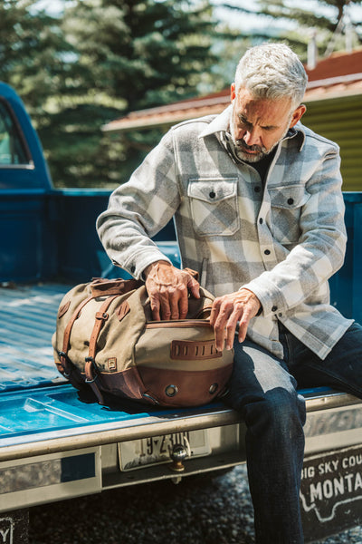 Dakota Waxed Canvas Duffle Bag/Backpack | Field Khaki w/ Chestnut Brown Leather