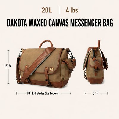 Dakota Waxed Canvas Messenger Bag | Field Khaki w/ Chestnut Brown Leather