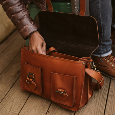 Denver leather briefcase bag in autumn brown