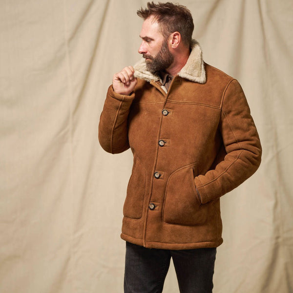 Durango shearling barn coat in saddle tan