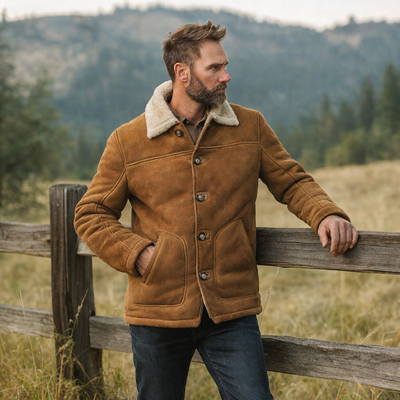 Shearling Wool Coat Durango Jacket - Saddle Tan Brown