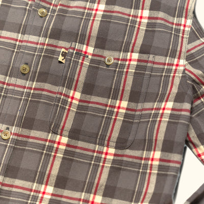 Single Open Pocket - Brown Plaid Flannel Shirt