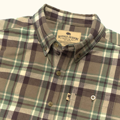 Mens Cotton Flannel in Green and Brown Plaid