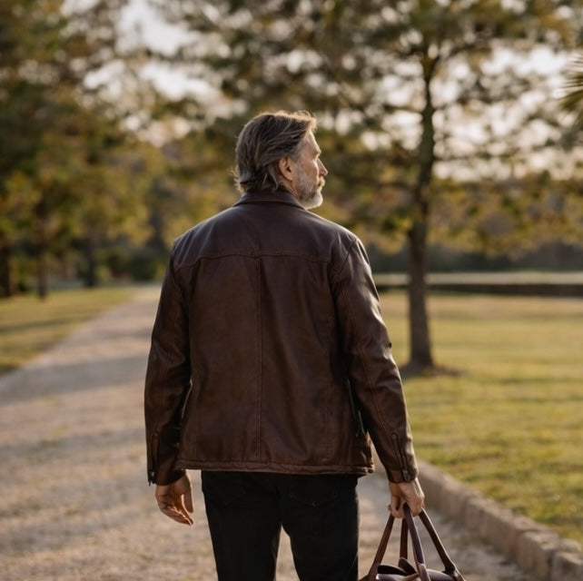 Driving Jacket - Classic Men's Leather Jacket in Rich Luxurious Brown Mahogany