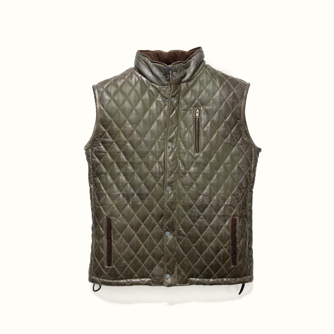 Leather Quilted Vest – Highlands in Olive Green Buffalo Jackson