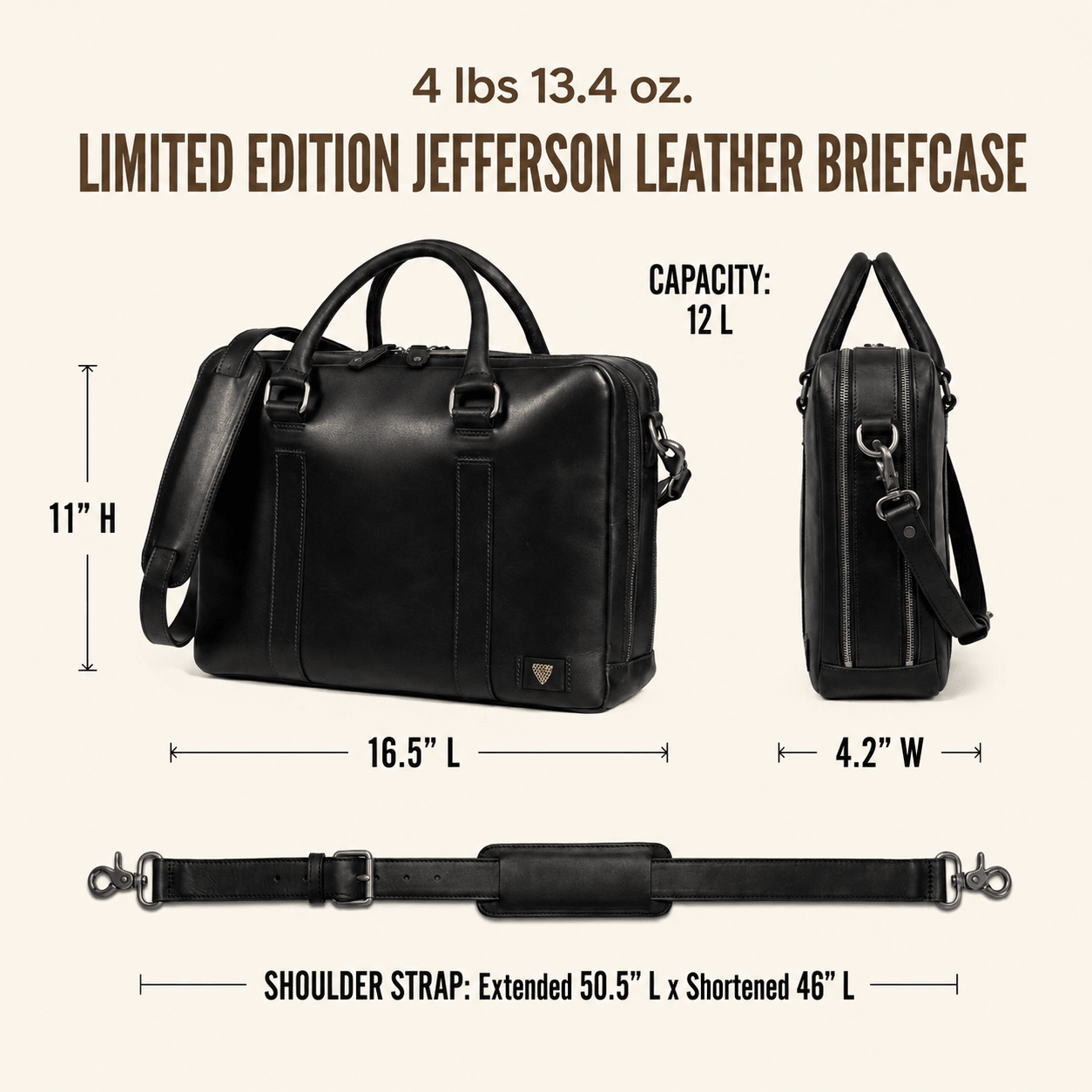 Limited Edition Jefferson Leather Briefcase | Black