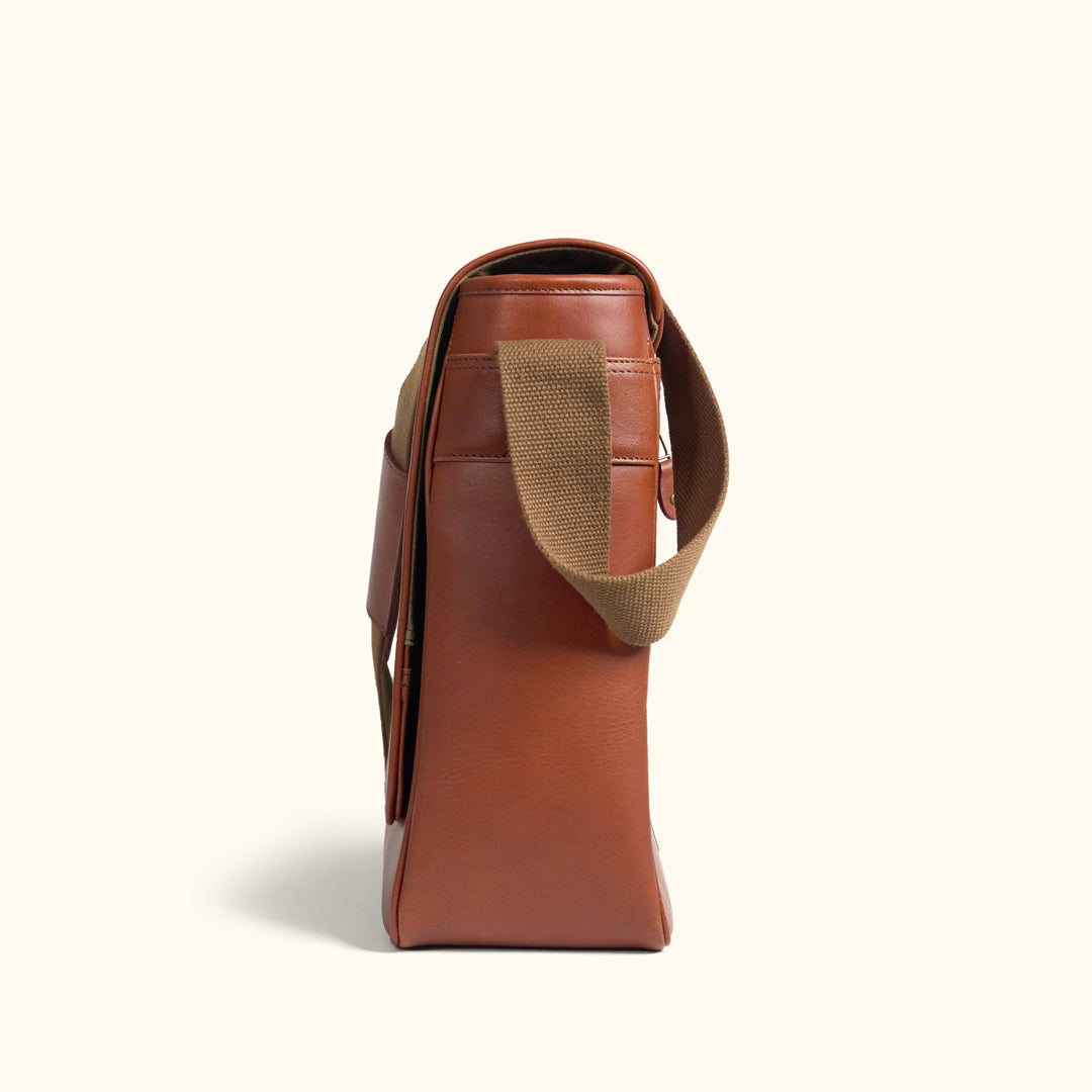 Side View - Adjustable Leather Messenger Bag
