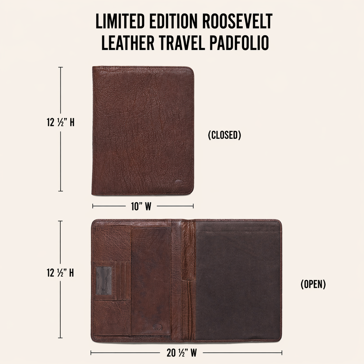 Limited Edition Roosevelt Leather Travel Padfolio | Buffalo Grain