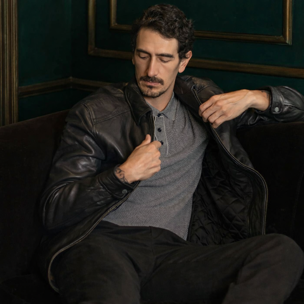 Leather Driving Jacket in Vintage Black Glenwood Style | Buffalo