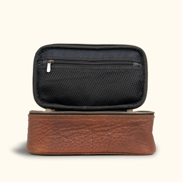 Travel Leather Dopp Kit Brown Buffalo Leather Roosevelt Collection