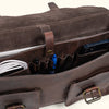 Laptop Secure Strap, Pen Holders, Cord Organizer - Briefcase Laptop Dark Brown Leather