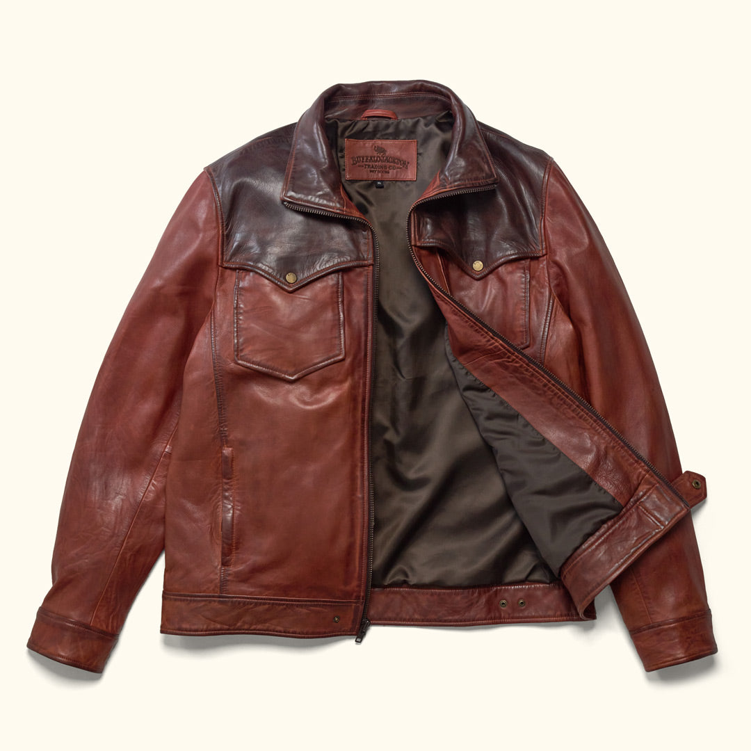 Western Style Leather Jacket - Vintage Sheepskin Wash