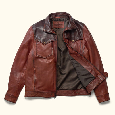Western Style Leather Jacket - Vintage Sheepskin Wash
