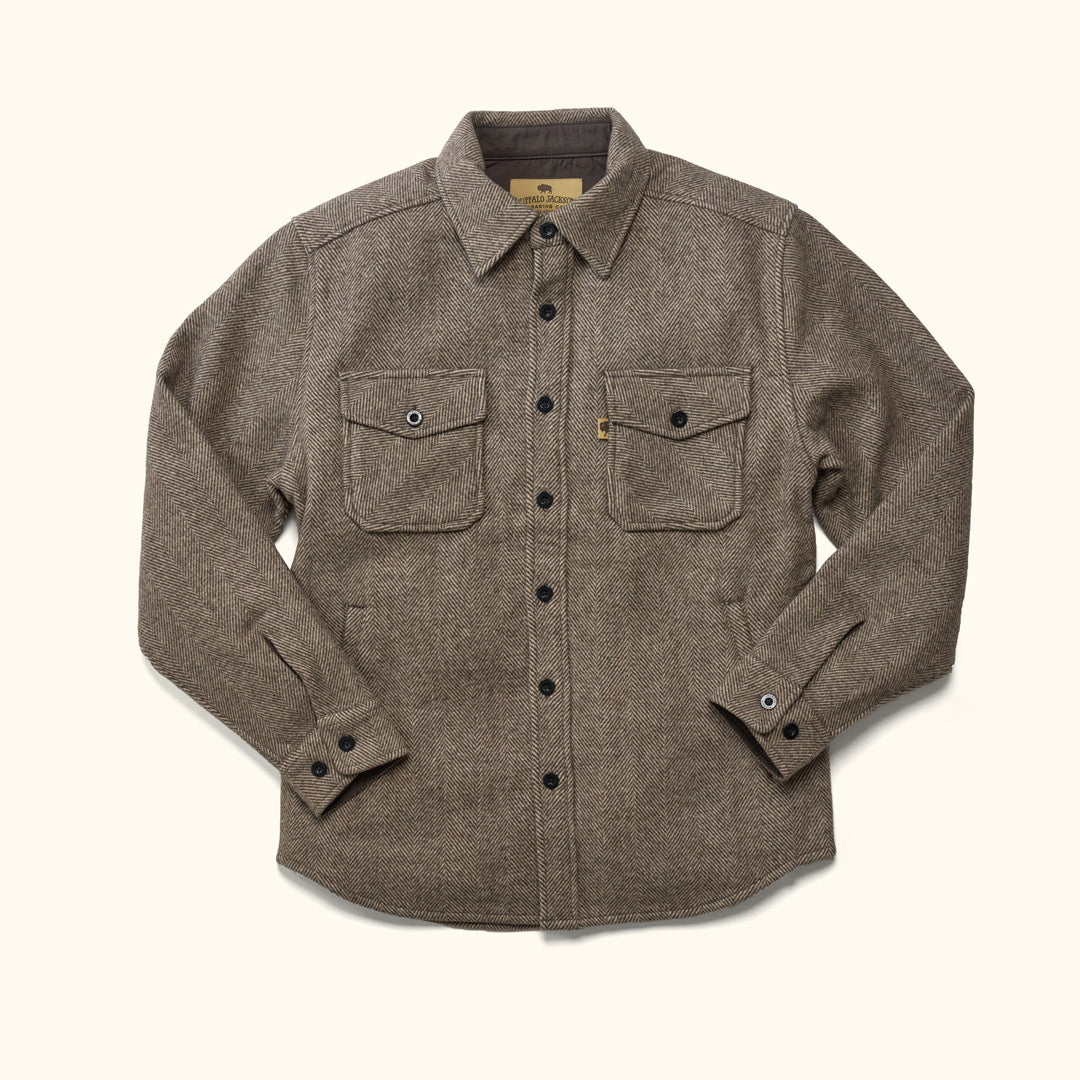Riverton Wool Shirt Jac Charcoal Shadow Gray front view – heavyweight wool blend overshirt with full button placket
