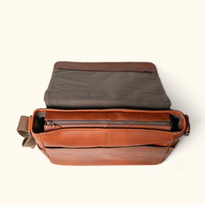 Roosevelt Buffalo Leather Satchel Messenger Bag - Large | Amber Brown