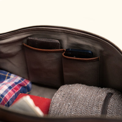 Side Pocket Organization - Thick Twill Interior Canvas - All Leather Exterior Duffle Bag