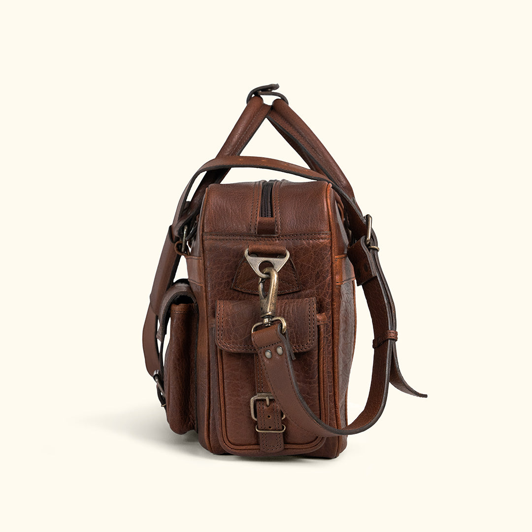 Side View - Detachable Strap - Rugged and Robust Carry Handles, Vintage Antique Brass Iron Hardware for the travelers