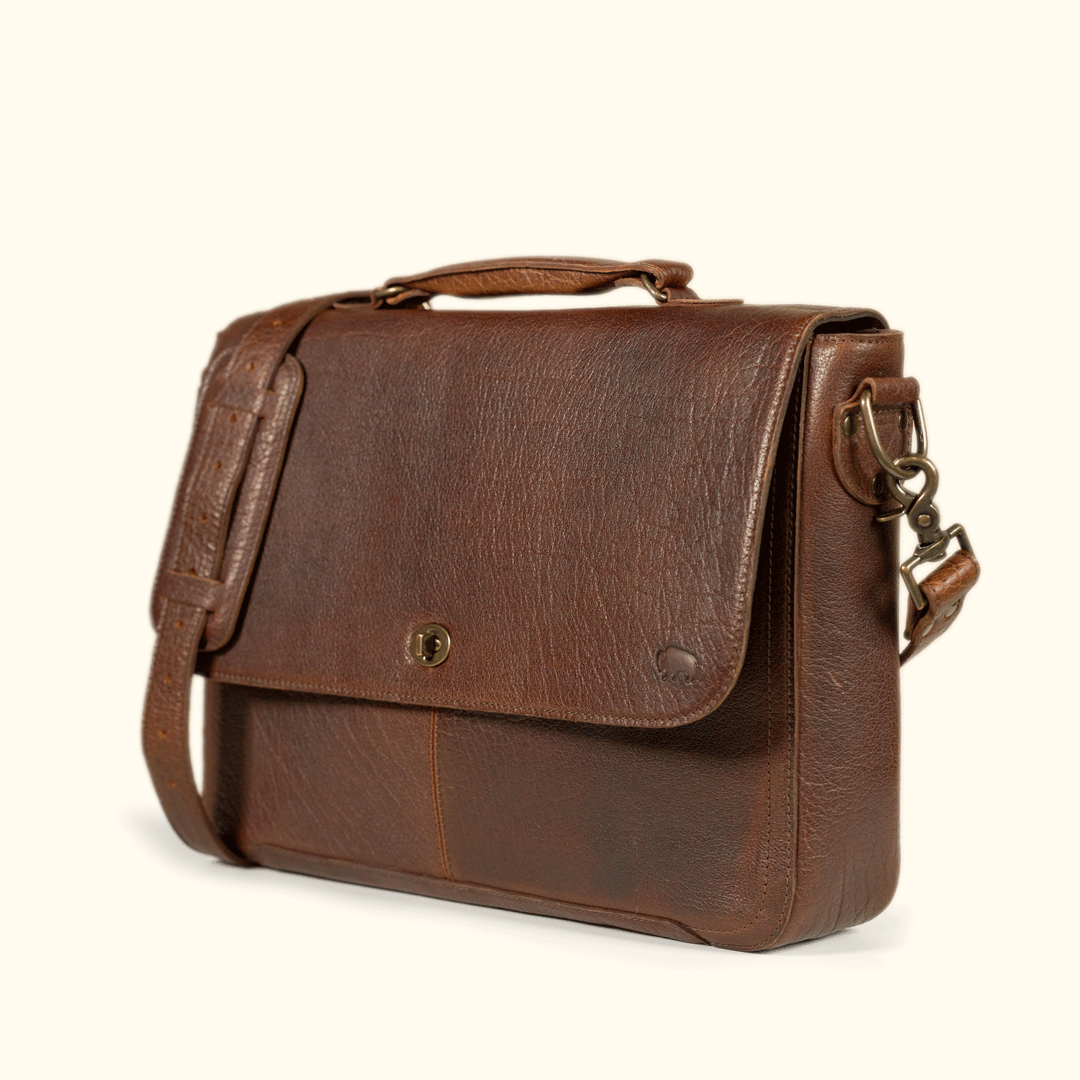 Brown leather satchel bag - vintage postal bag