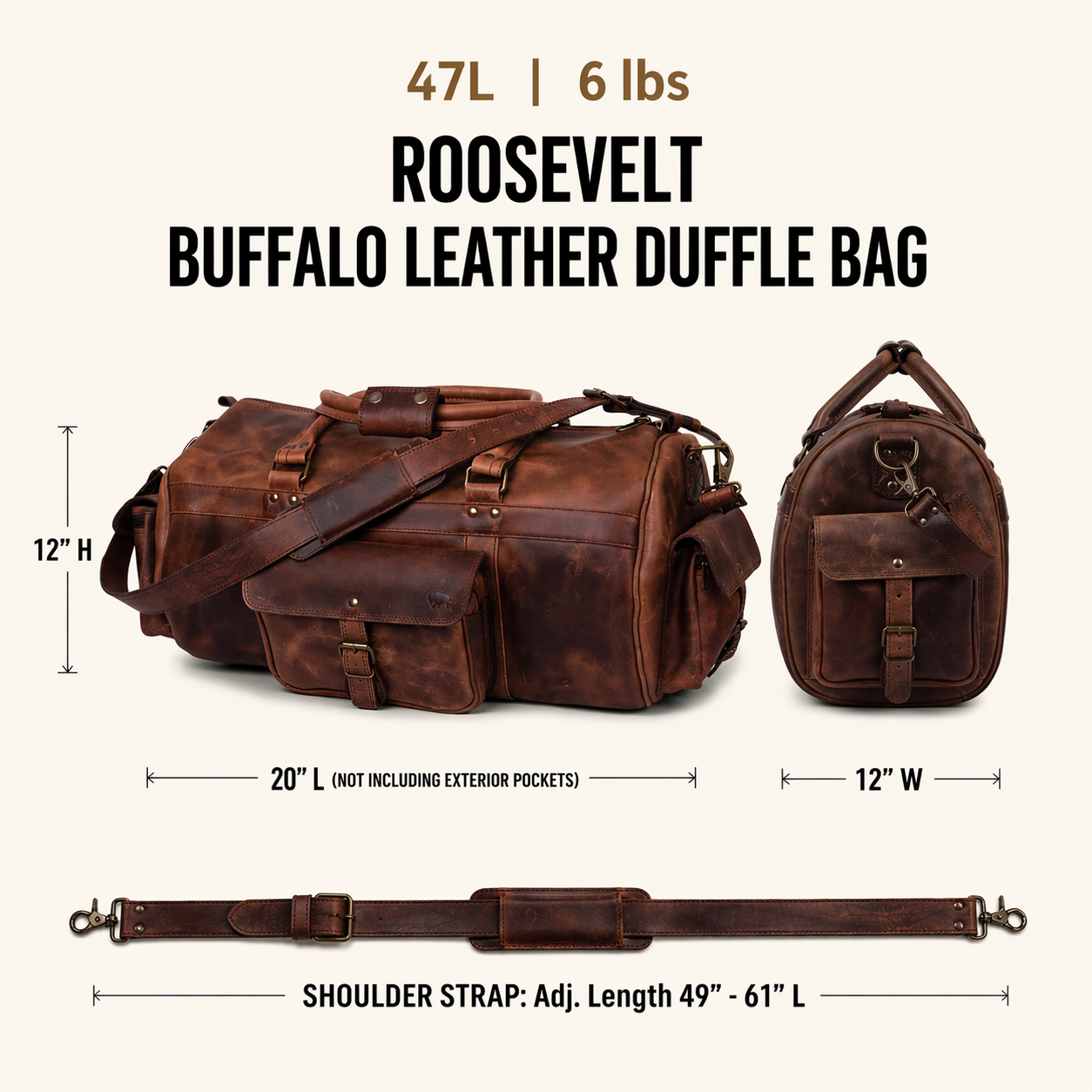 Buffalo Jackson Roosevelt Leather Duffel Bag, Dark Oak Buffalo Jackson Roosevelt Leather Duffel Bag, Dark Oak