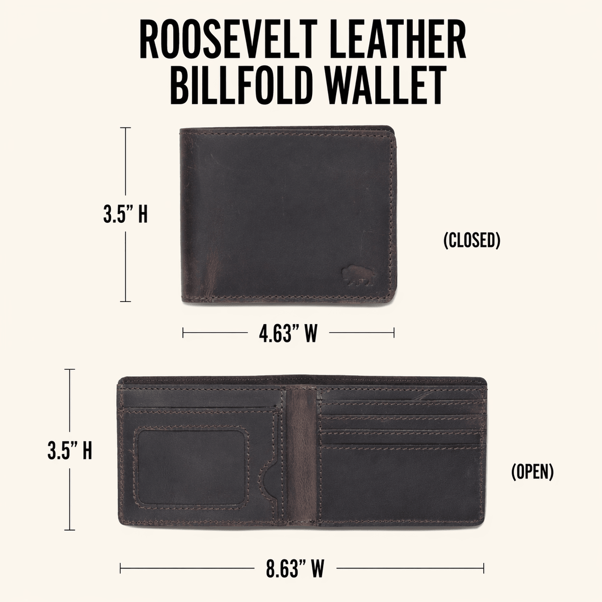 Roosevelt Leather Billfold Wallet in Dark Oak
