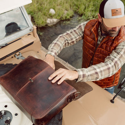 Mens Leather Messenger Bag - Dark Oak