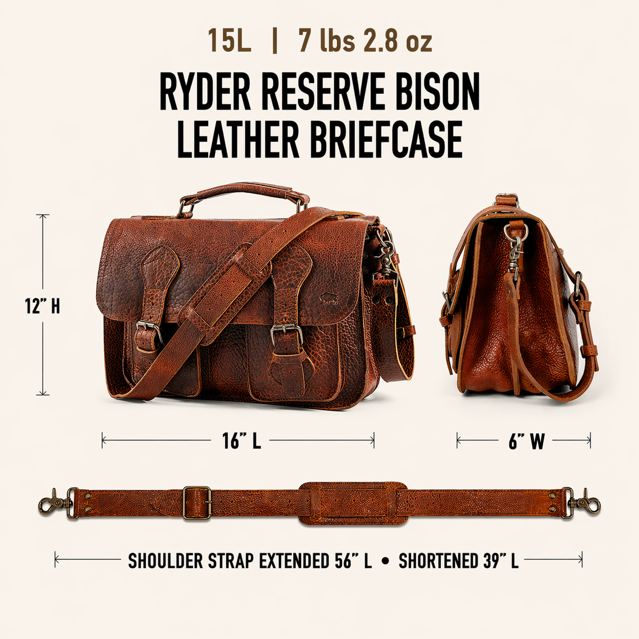 Ryder Reserve Bison Leather Briefcase | Brown