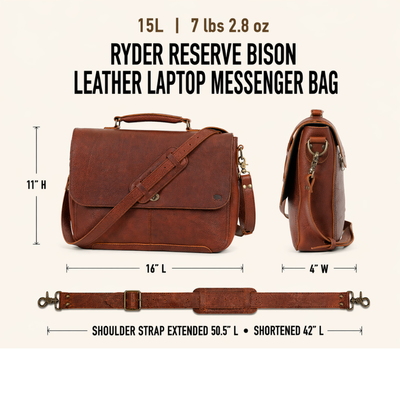 Ryder Reserve Bison Leather Laptop Messenger Bag | Brown