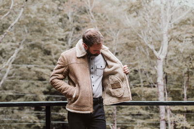 Shearling Leather Bomber Jacket | Sandstone Brown